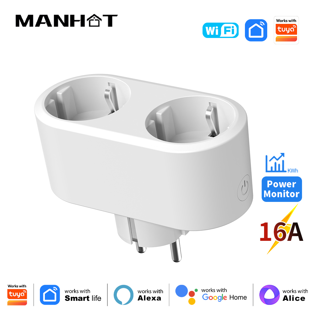 Smart Socket 16A Tuya App - Manhot WIFI Smart Socket 2in1 EU