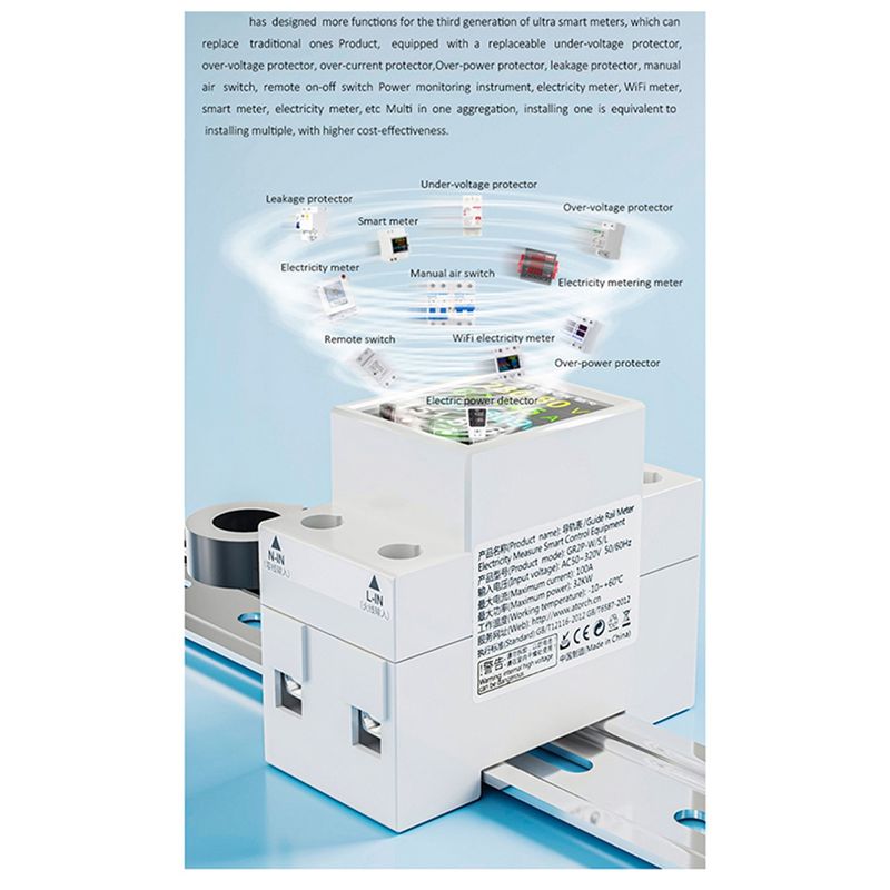 Energy Meter Din Rail Wifi - ABQU 100A Tuya WiFi Smart Din