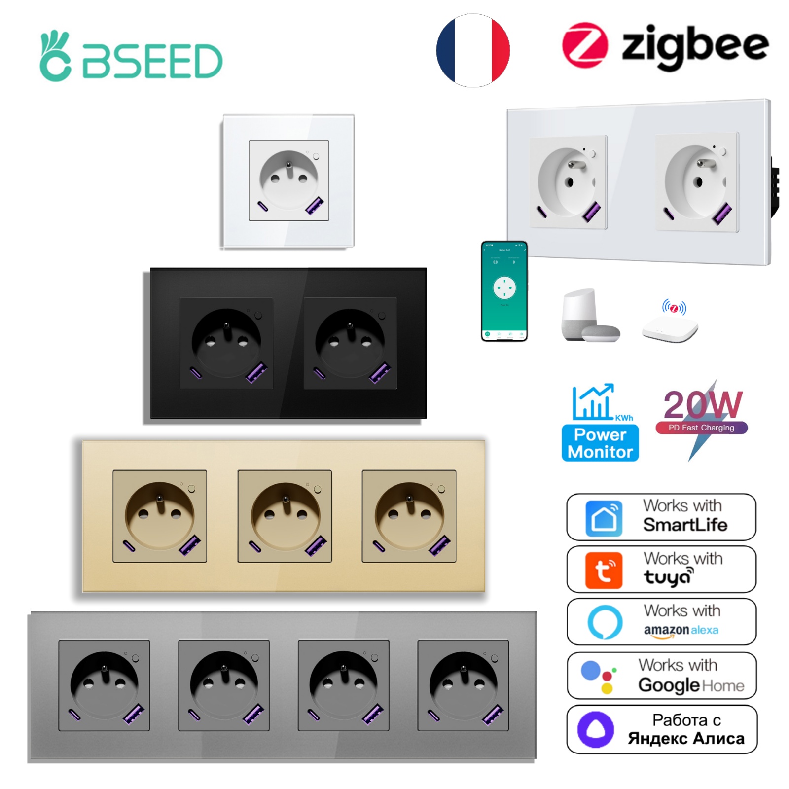 Smart Plug Zigbee 16A - BSEED Zigbee FR Socket Control Smart