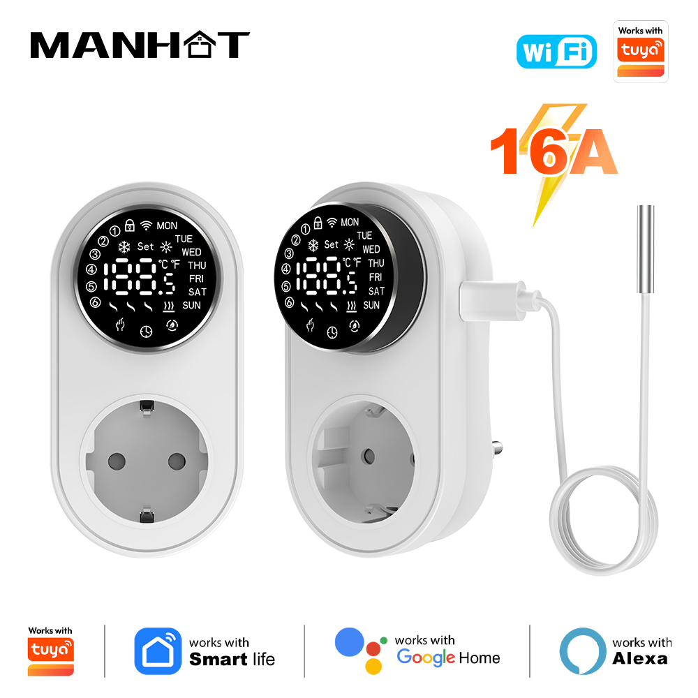 Smart Socket 16A Tuya App - MANHOT Wifi Smart Plug-in Thermostat Socket