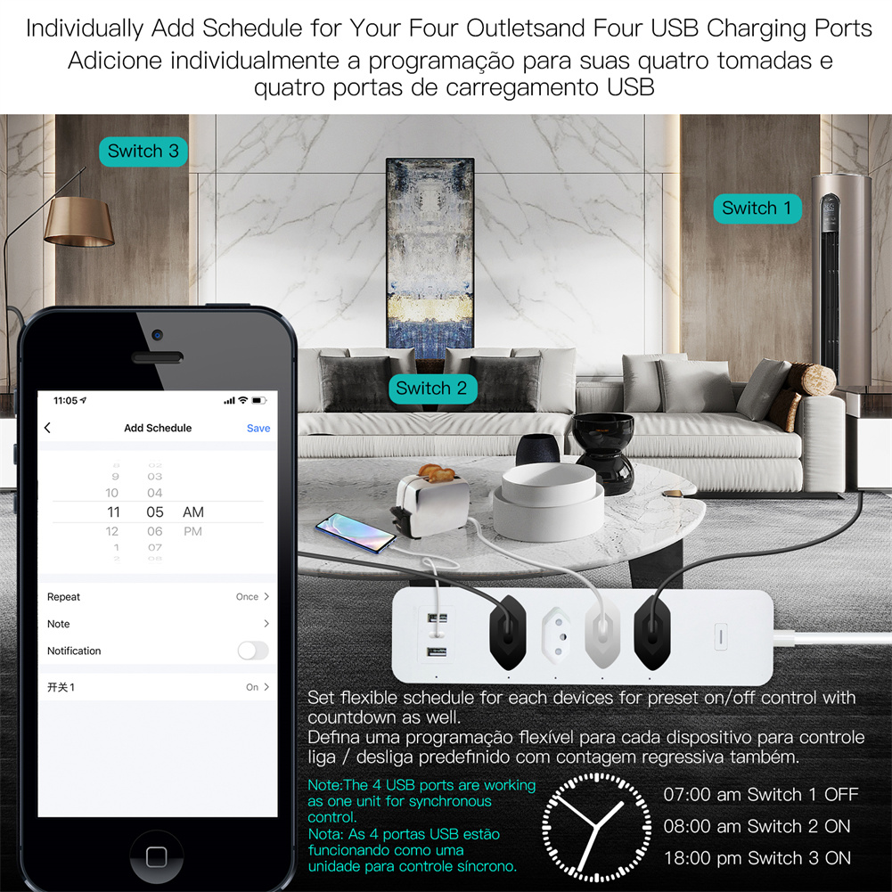 WiFi Brazil Smart Power Strip  - огляд і ціна Smart Power Strip 4 Outlet Usb