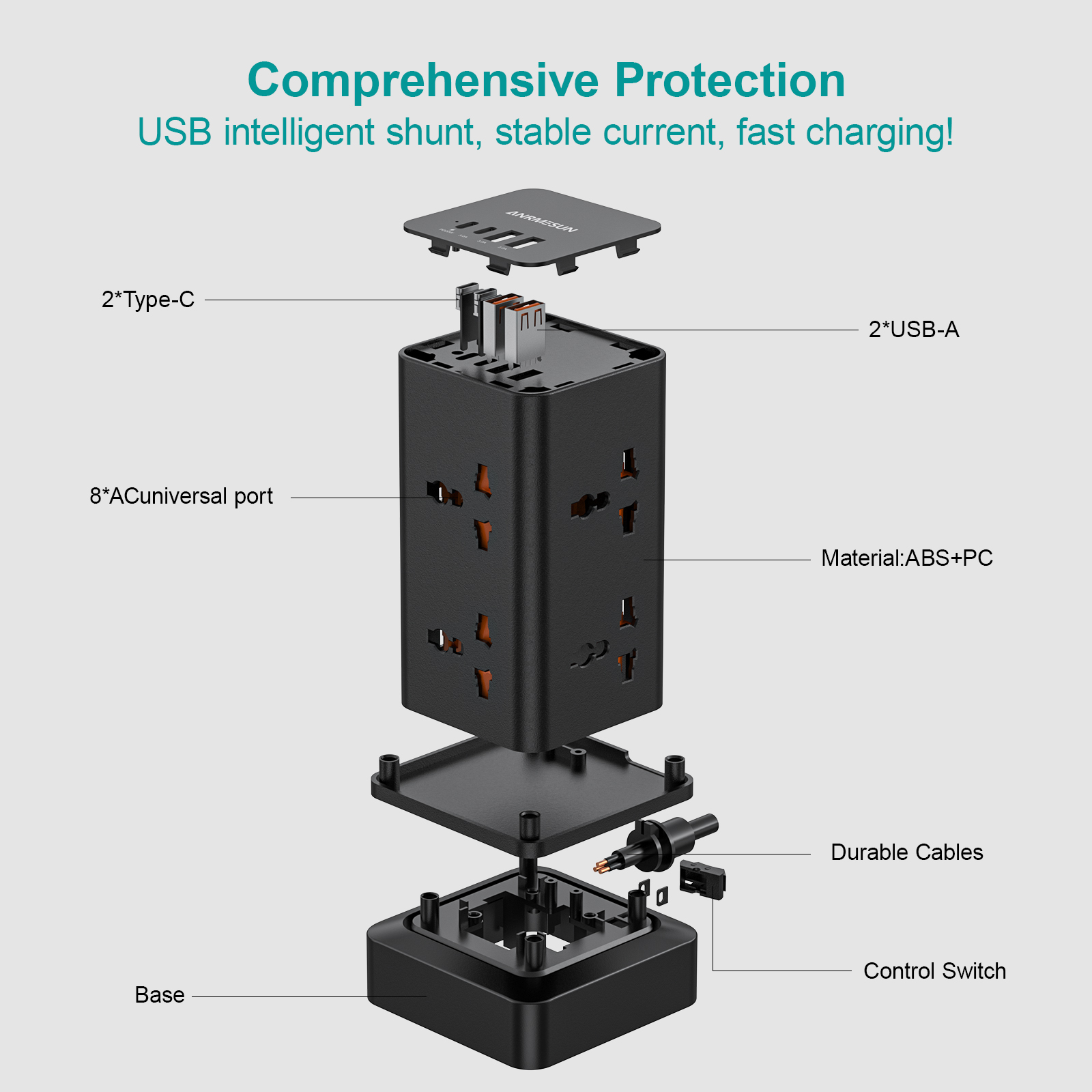 Tower Power Strip EU Plug Surg - огляд і ціна Smart Plug Surge Protector