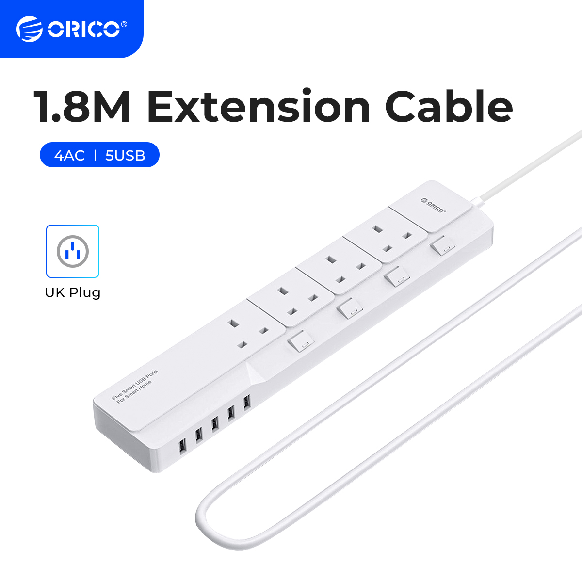ORICO 4AC Outlets 5USB Ports P - огляд і ціна Smart Power Strip 4 Outlet Usb