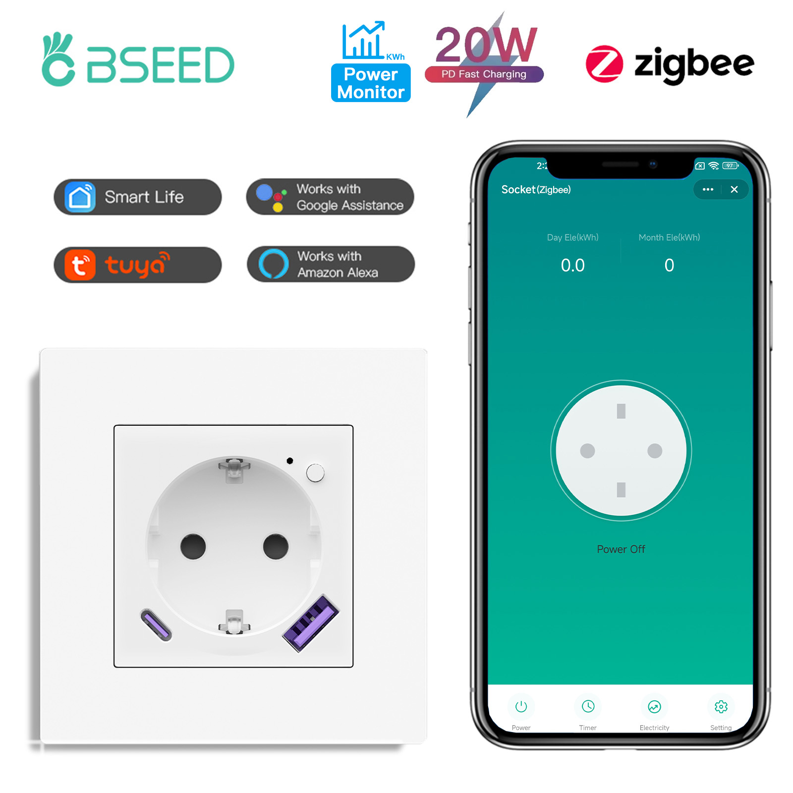 BSEED Smart Socket Zigbee E-Se - огляд і ціна Smart Plug Zigbee 16A