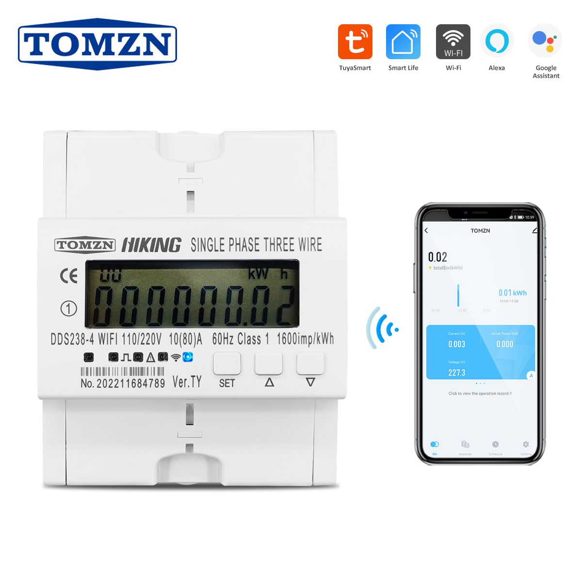 TOMZN 2 Phase 110V+110V 60Hz 8 - огляд і ціна Energy Meter Din Rail Wifi