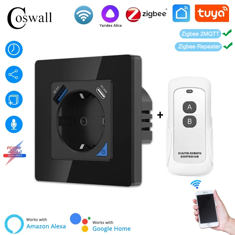Coswall Alice Glass Zigbee Tuy - огляд і ціна Smart Plug Zigbee 16A