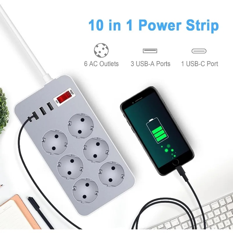 10 In 1 EU Plug Switch Power S - огляд і ціна Smart Power Strip 4 Outlet Usb